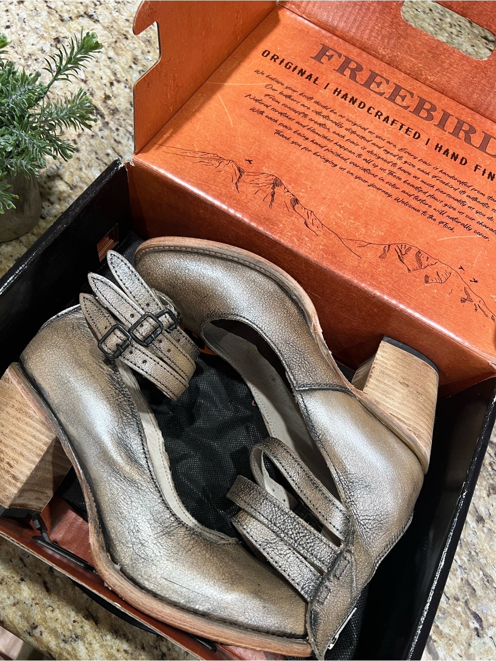 Freebird Randi Pewter/Metallic Taupe Leather Ankle Strap Block Heels 10 - Picture 12 of 13